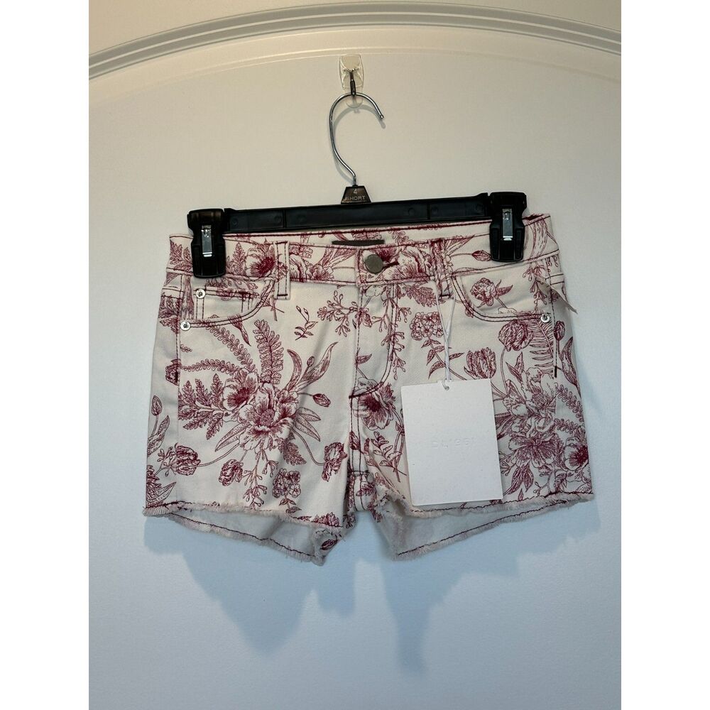 NWT DL1961 Lucy Cut-off Frayed Hem Shorts White Burgundy Botanical Print Size 12